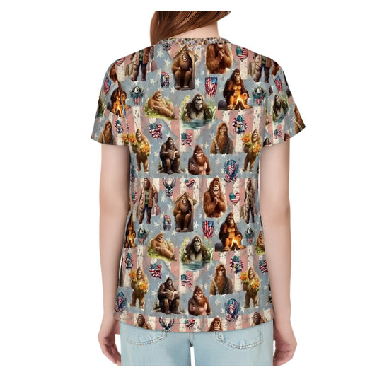 Sasquatch Bigfoot Theme Women’s Polyester Short Sleeve T-Shirt