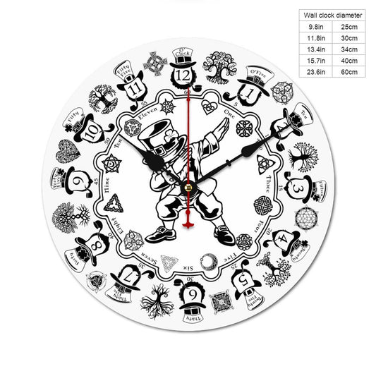 St Patrick, Irish, Wooden Wall Clock - Leprechaun Dab