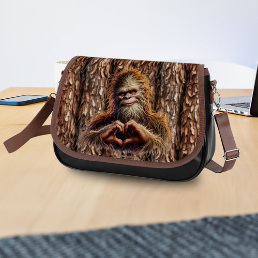 Bigfoot / Sasquatch Love, Leather Shoulder Bag / Purse
