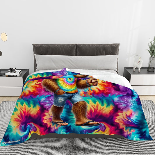 Hippie Bigfoot / Sasquatch on Tie Dye, Soft Flannel Blanket