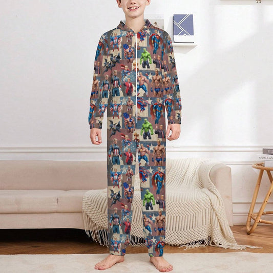 10 Trump Designs, Youth Flannel Footless Zip up Pajama Jumpsuit