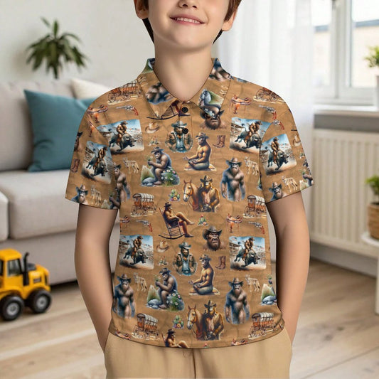 10 Sasquatch Designs, Kids Button Down Polo Shirt