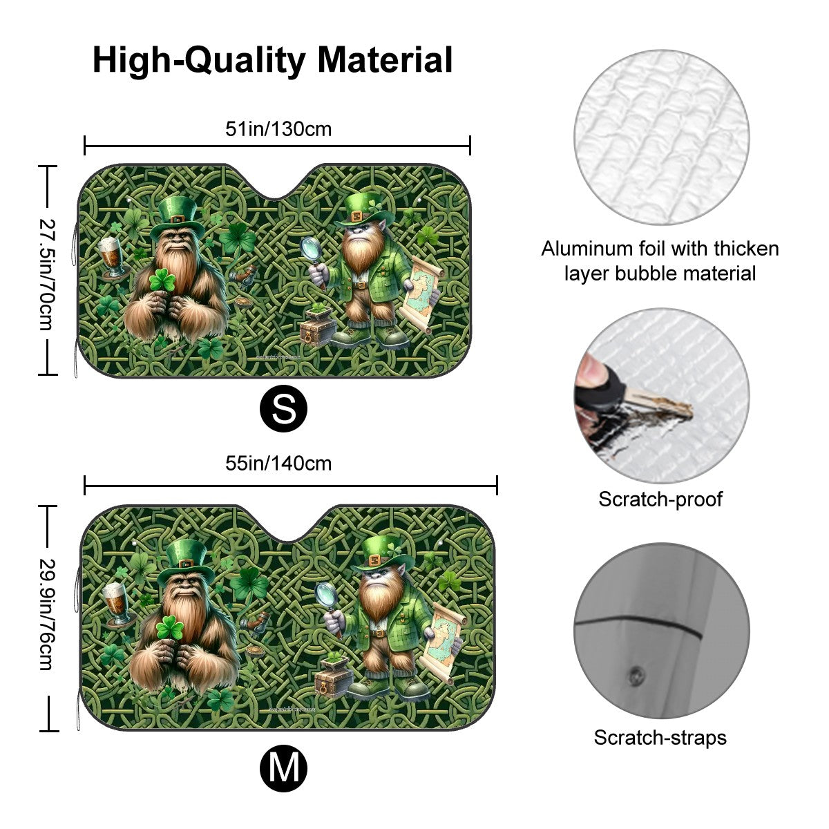 St Patrick Bigfoot / Sasquatch, Auto Car Windshield Sun Shade