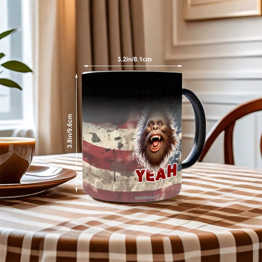 Sarcastic Sasquatch, "Hell Yeah " Color Changing 11oz Mug, Color Changing 11oz Mug, Coffee Cup