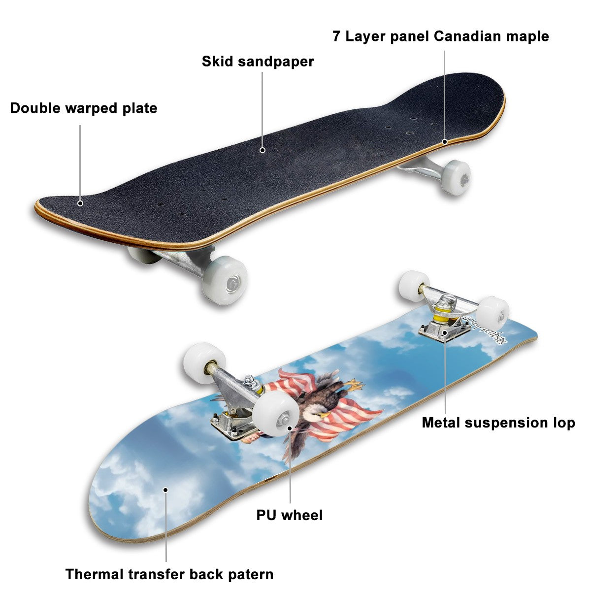 Donald Trump on Eagle, High Density 7 Layer Skateboard, Made In USA