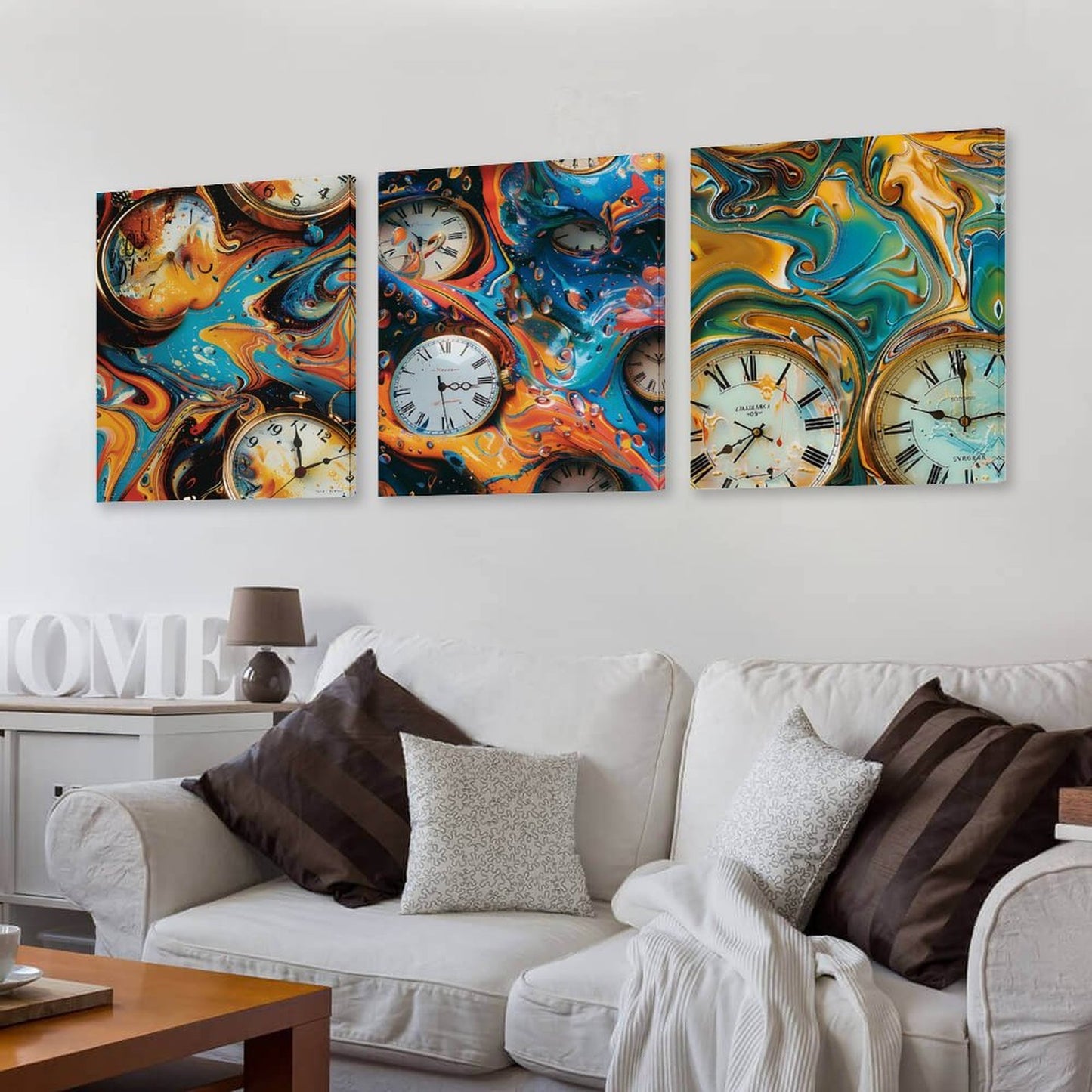 Psychedelic Clocks Canvas Wall Art -16”x 20” (x3) - Made In USA