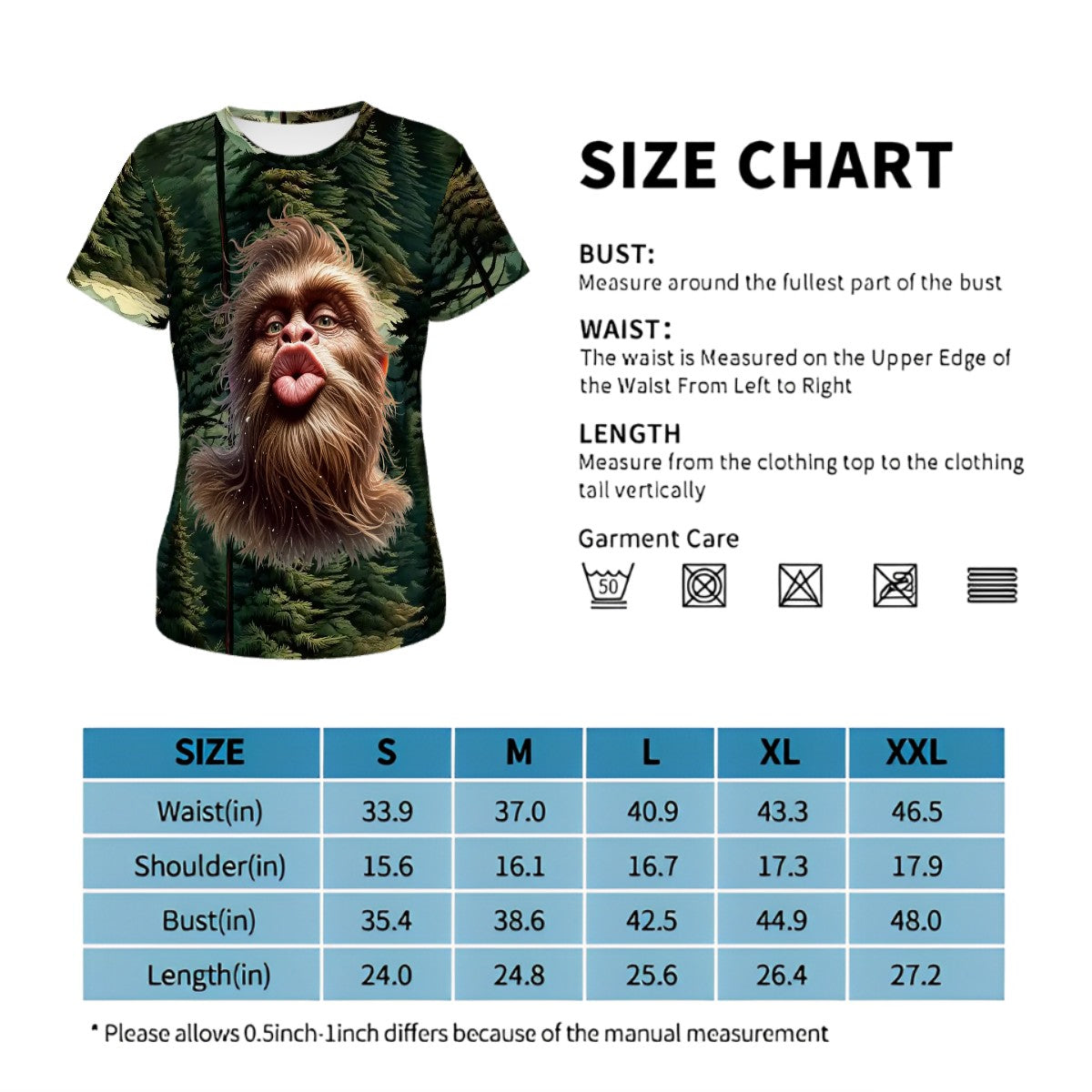 Bigfoot Blowing Kiss, Sasquatch, Women’s Polyester Short Sleeve T-Shirt