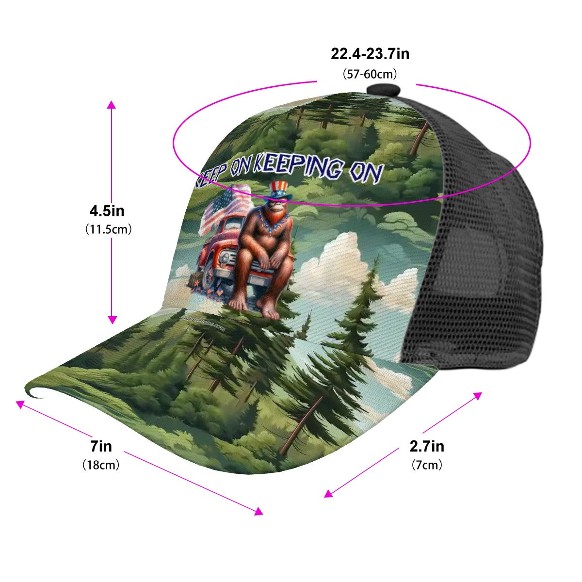Bigfoot, Sasquatch, "Keep on keeping on", Baseball Cap, Polyester Twill