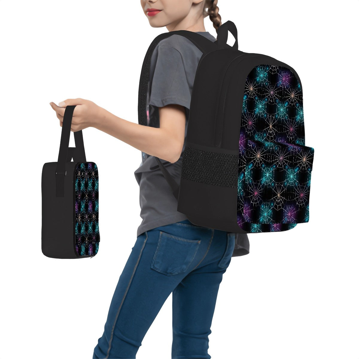 Colored Spiderwebs, 3 Piece Bag Set – Oxford Backpack, Lunch Bag, Pencil Pouch