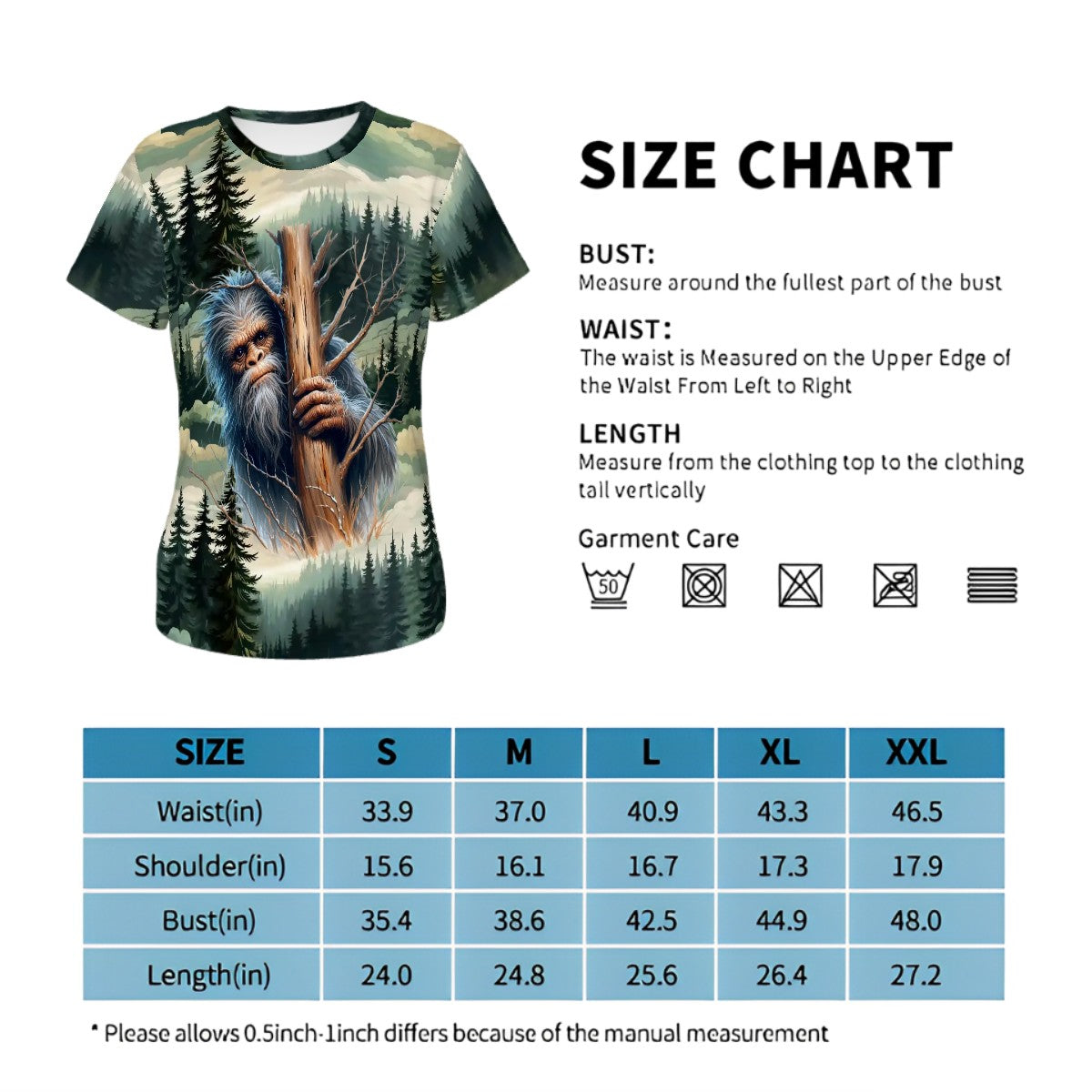 Bigfoot, Sasquatch, In The Woods, Women’s Polyester Short Sleeve T-Shirt