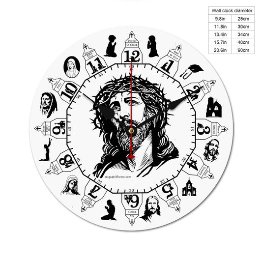 Jesus, Christian, Wooden Wall Clock - B&W