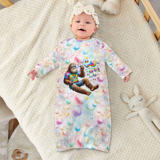 Hippie Bigfoot Sasquatch Bubbles, Baby Long Sleeve Faux Cotton Sleeper Gown