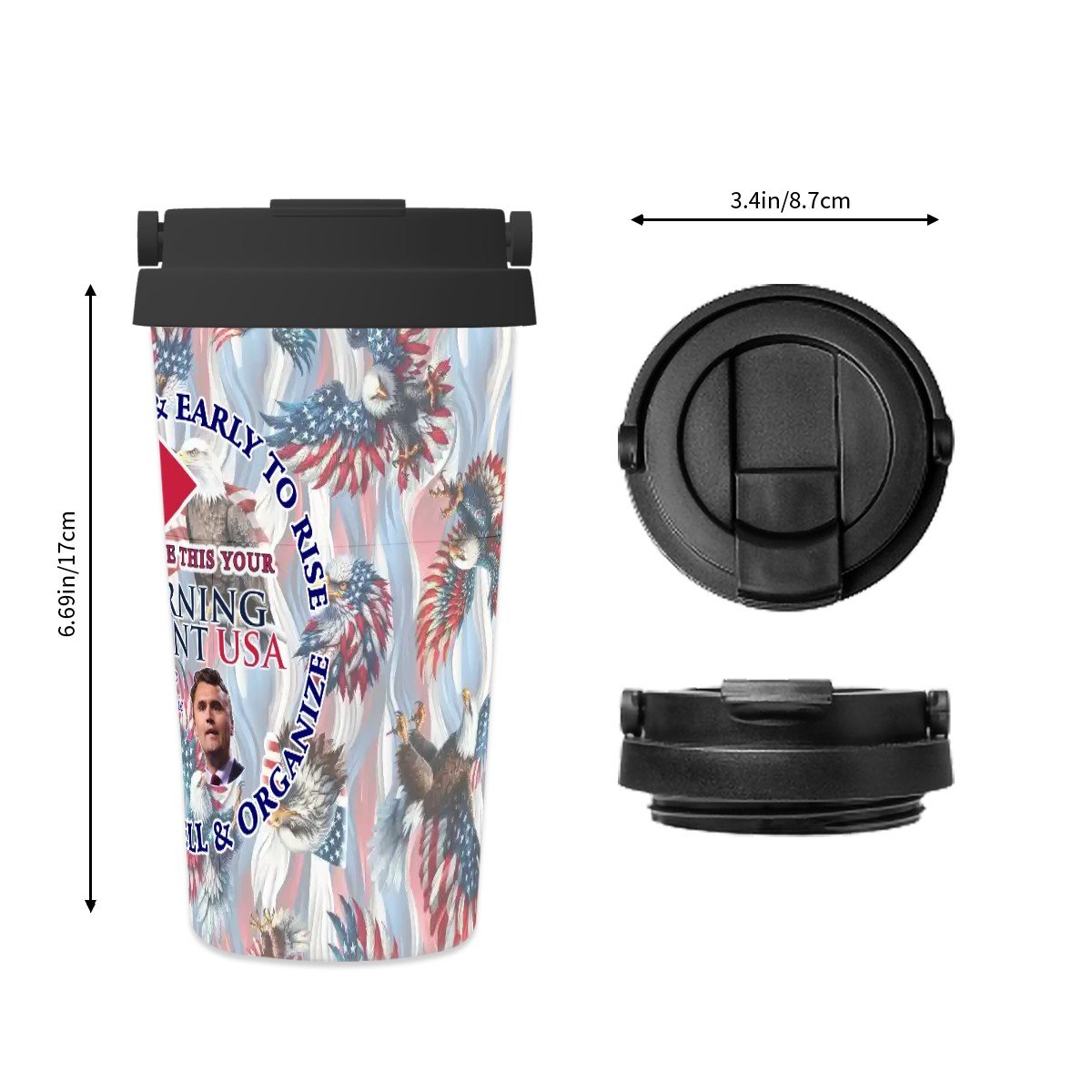 Charlie Kirk Memorial 17 oz Insulated Coffee Mug with Lid & Carrying Handle