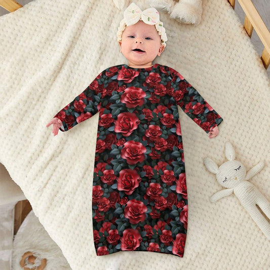 10 Flower Designs, Baby Long Sleeve Faux Cotton Sleeper Gown