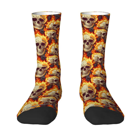 Flaming Skull, Polyester Crew Socks