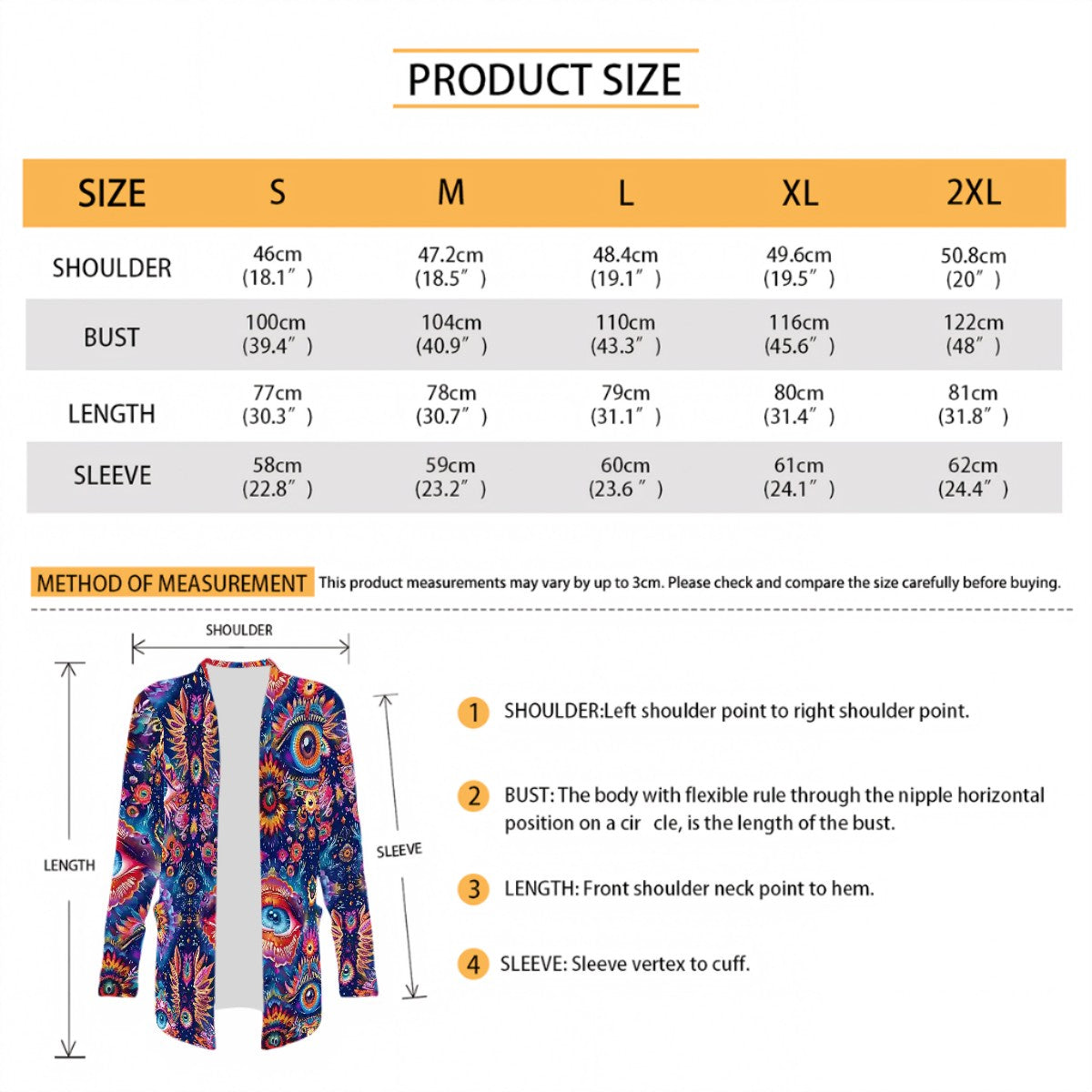 Psychedelic Design, Women's Long-Sleeved Cardigan