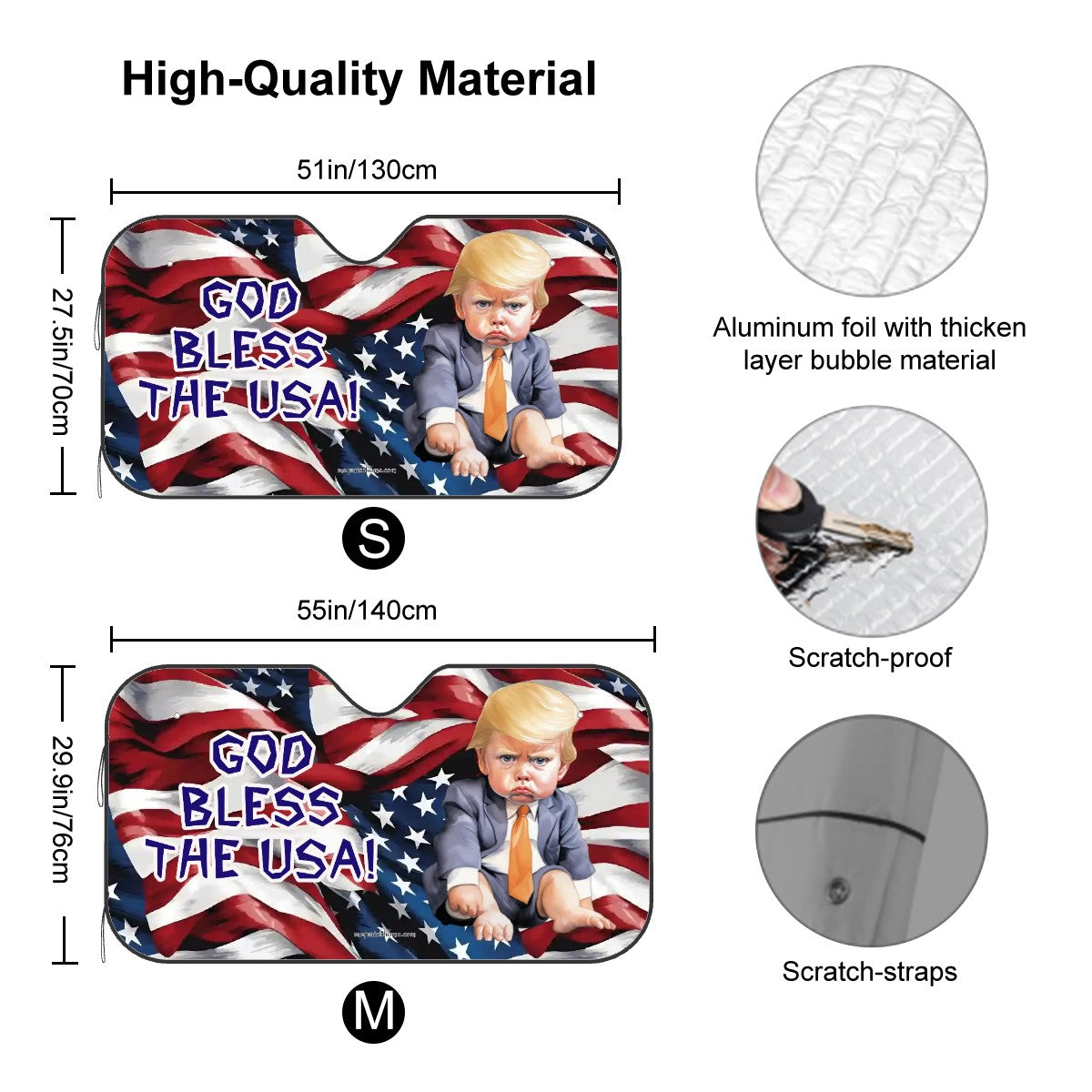 Baby Donald "God Bless the USA", Auto Car Windshield Sun Shade