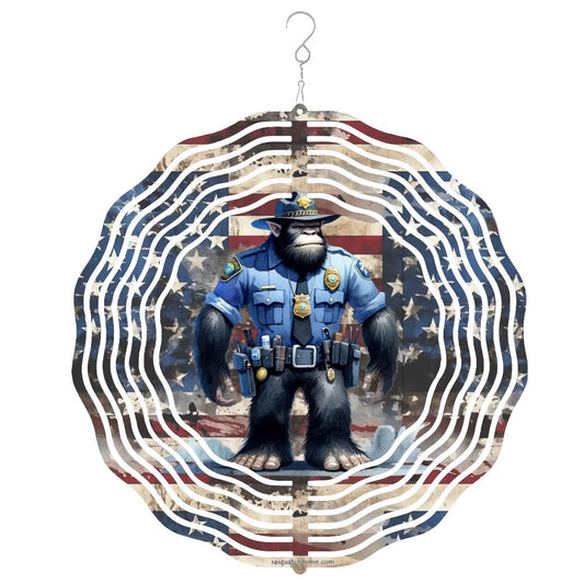 Bigfoot Sasquatch Police, US Made Hanging Metal 3D Wind Spinner, Ornament