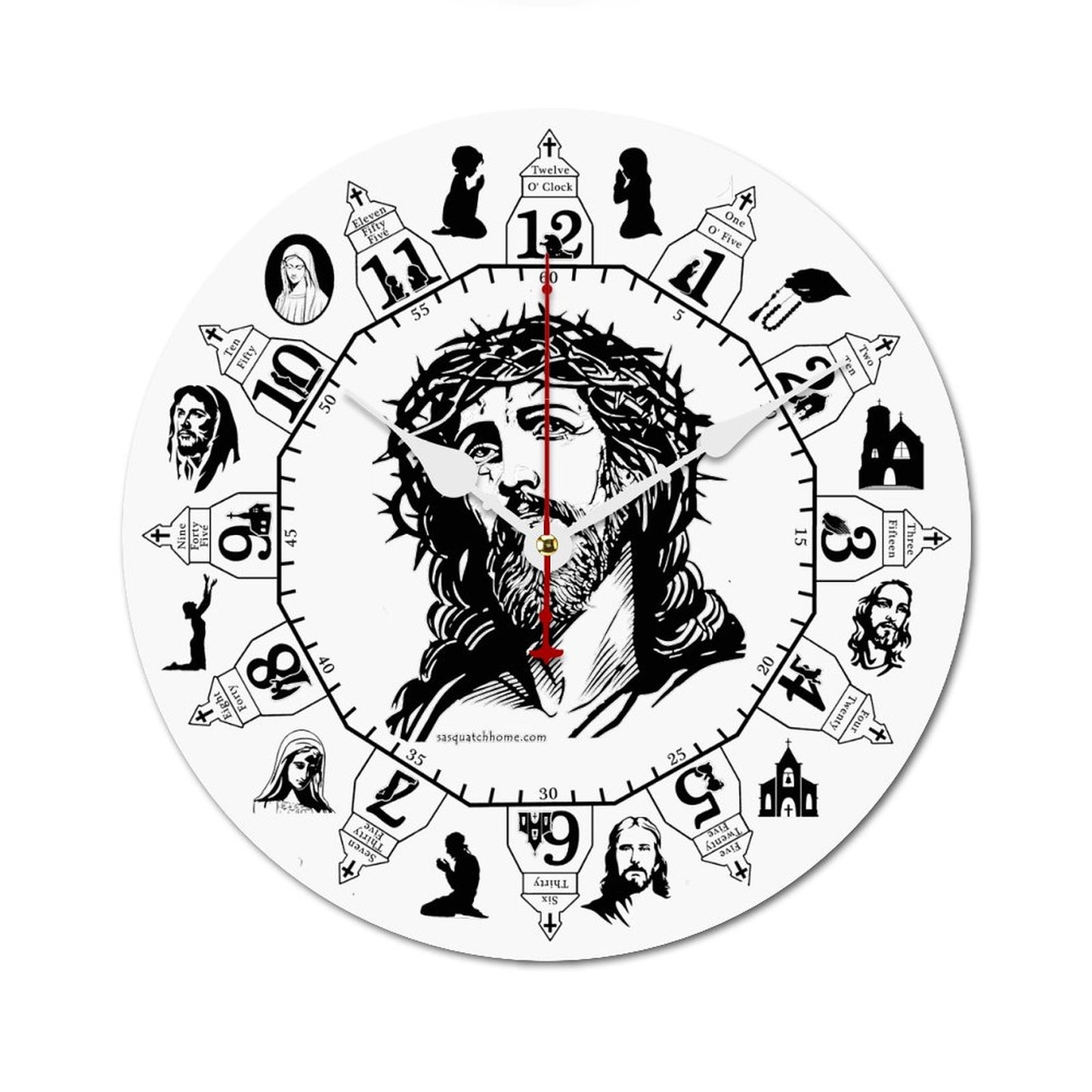 Jesus, Christian, Wooden Wall Clock - B&W