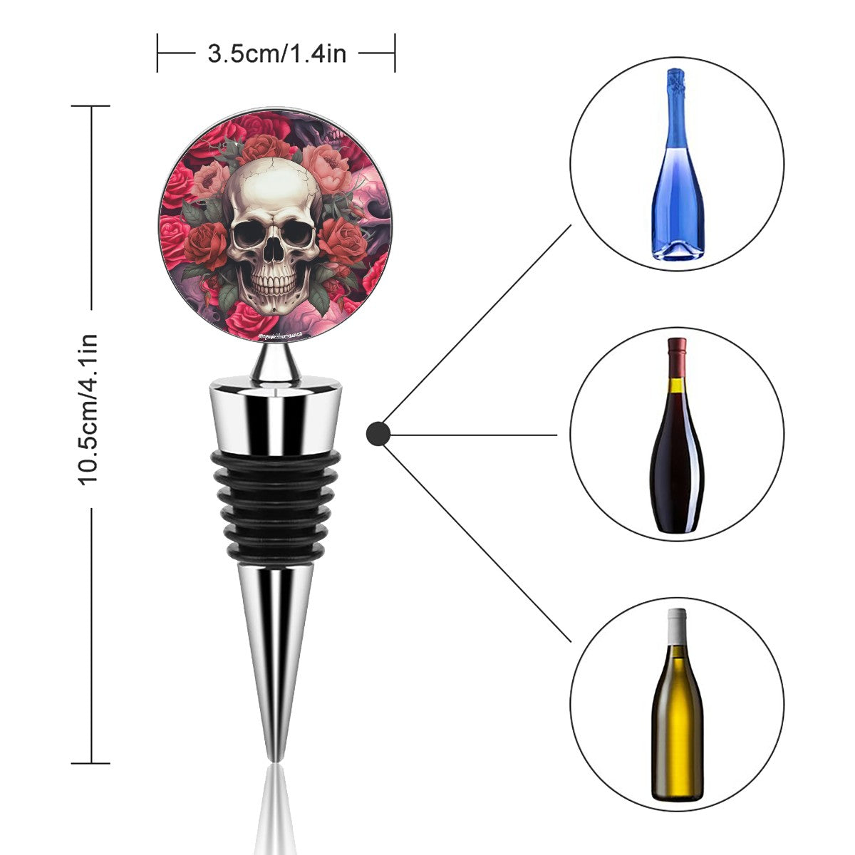 Skull on Roses, Wine Bottle Stopper