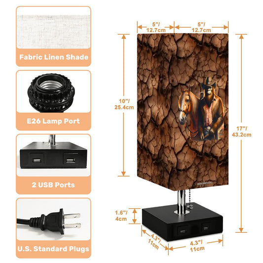 Bigfoot / Sasquatch Cowboy, Square Table Lamp with USB Ports, Charger