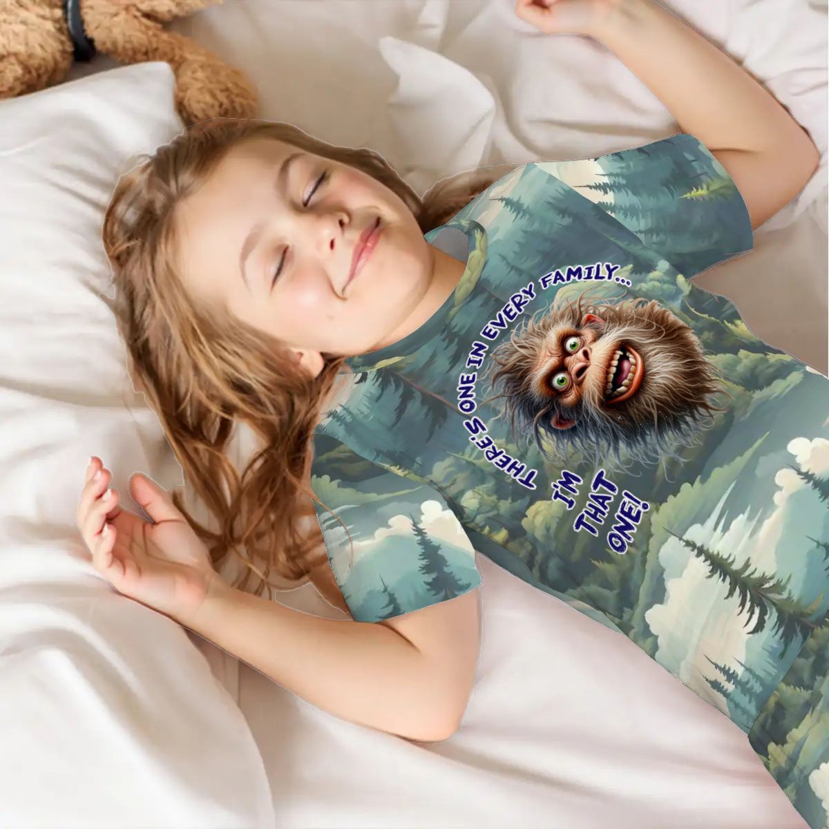 Bigfoot / Sasquatch, Pajama Sets for Kids Crew Neck Short Sleeve - "There one..."