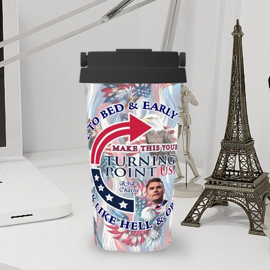 Charlie Kirk Memorial 17 oz Insulated Coffee Mug with Lid & Carrying Handle