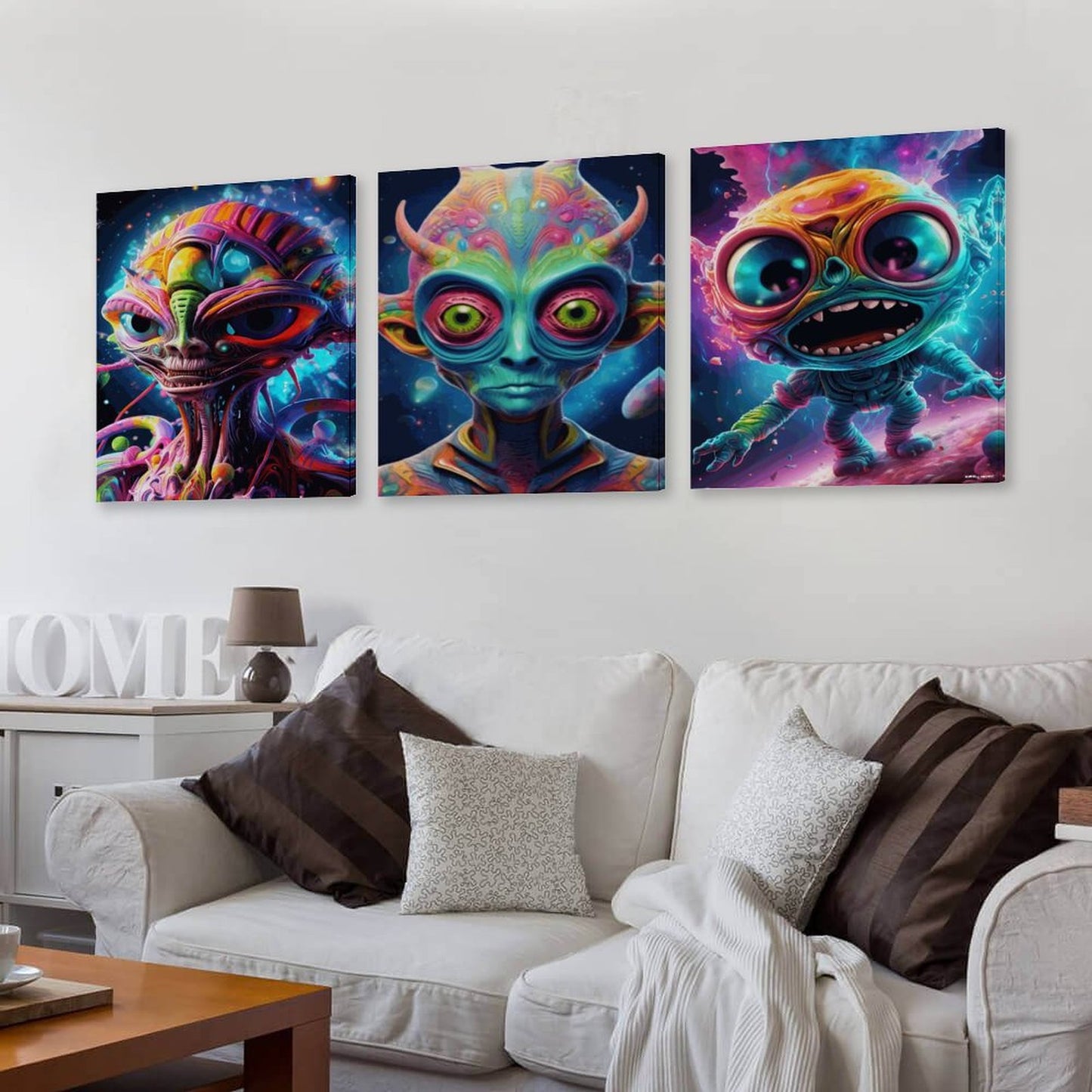 Freaky Aliens, Canvas Wall Art -16”x 20” (x3) - Made In USA