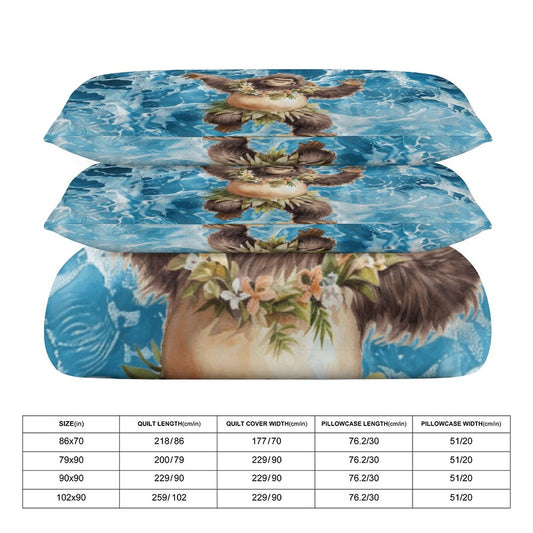 Sasquatch Hula On the Beach 3-Piece Bedding Set-90"x90"/ 229x229cm (Dual-sided Printing)