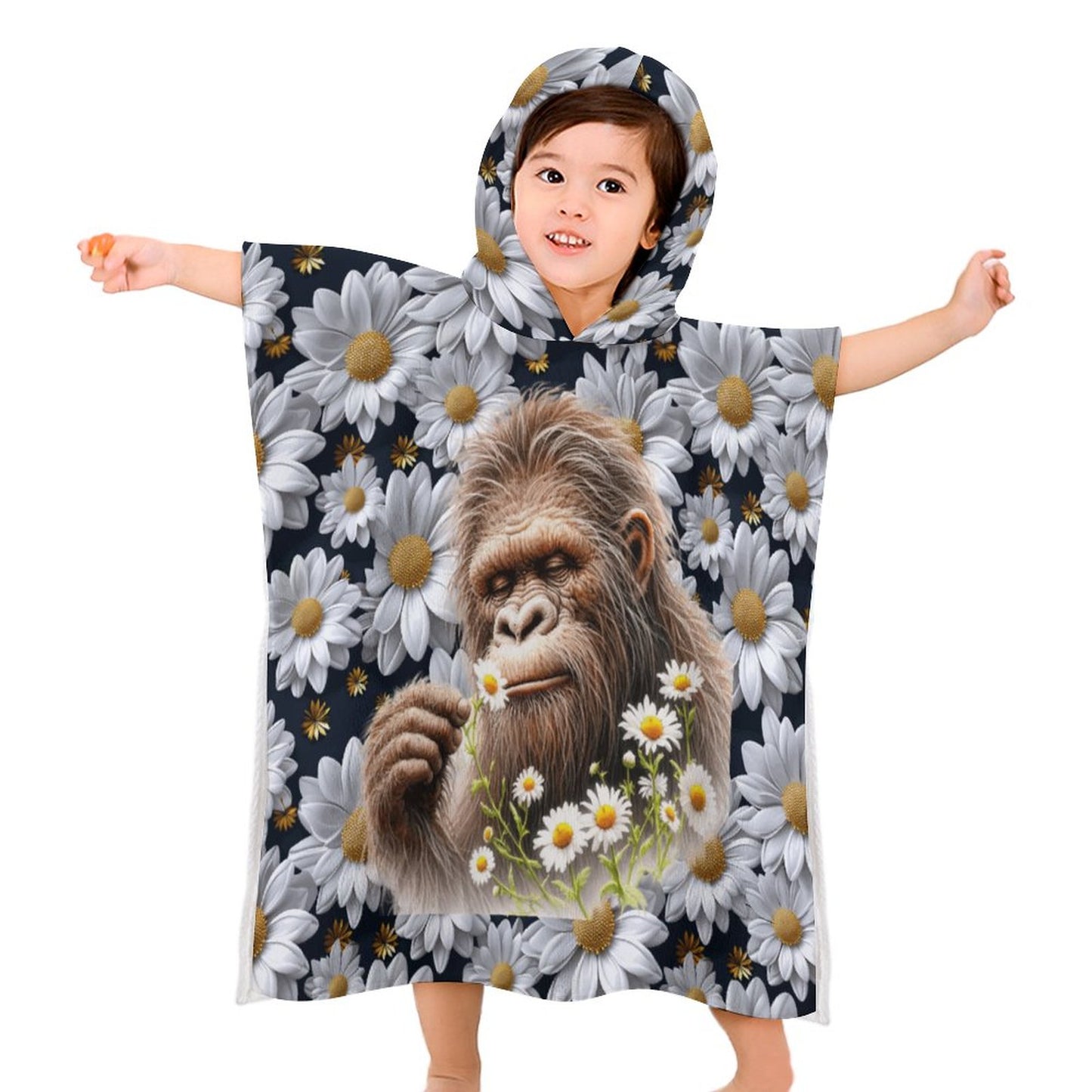 Bigfoot, Sasquatch, Daisies, Hooded Terry Cloth Pullover Towel for Kids, Children