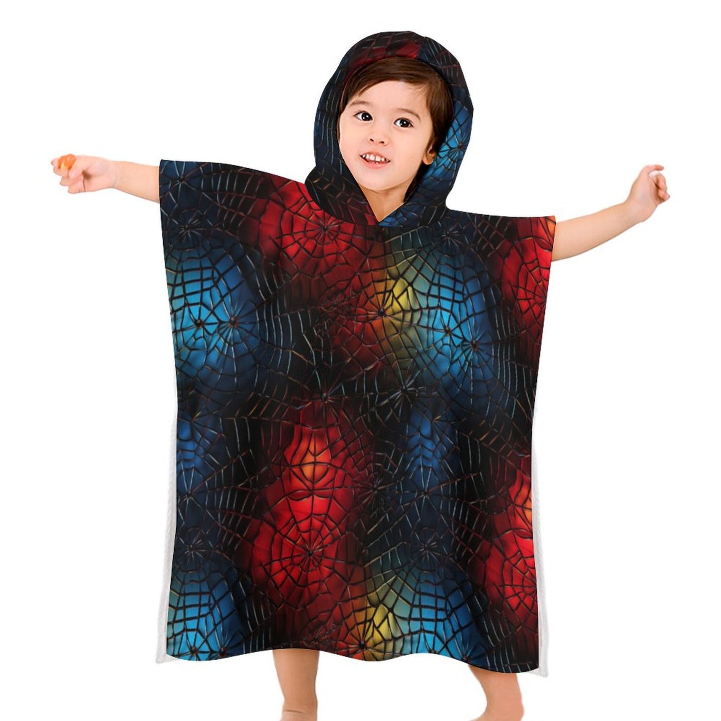 Colored Spider Webs, Hooded Terry Cloth Pullover Towel for Kids, Children