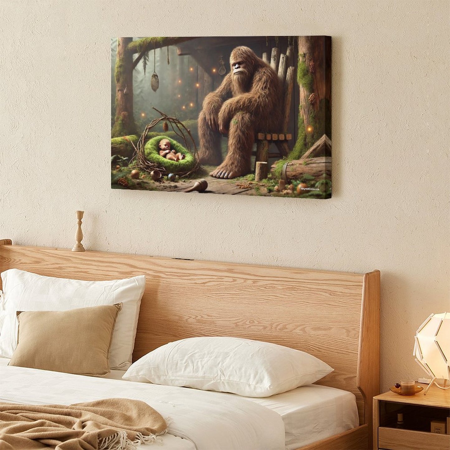Bigfoot Sasquatch Family Image - Vintage Framed Canvas Art - 2 Sizes – Made in the USA