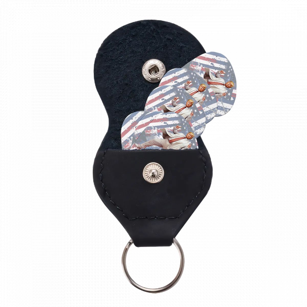 6 Guitar Picks with Keychain Snap Case- Dancing Donald Trump – 3 Thicknesses