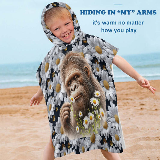 Bigfoot, Sasquatch, Daisies, Hooded Terry Cloth Pullover Towel for Kids, Children