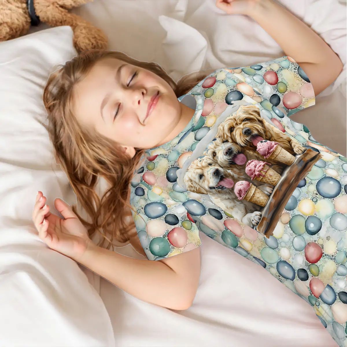 Children’s 2 Piece Short Pajama Set - Puppies eating Ice Cream