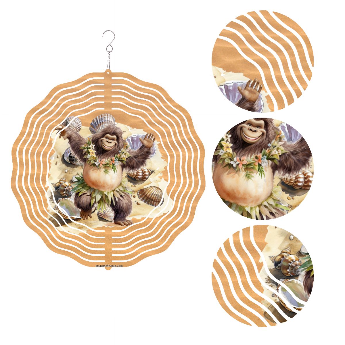 Houla Dancer Bigfoot, Sasquatch, US Made Hanging Metal 3D Wind Spinner, Ornament