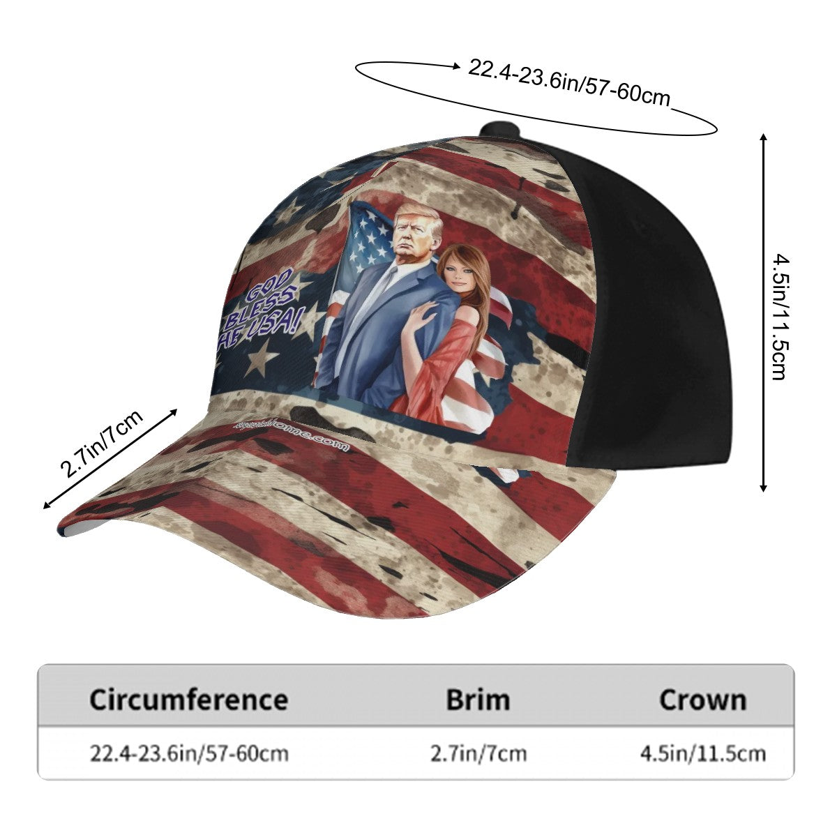 Donald & Melania Trump "God bless America", Baseball Cap, Hat, Polyester Twill