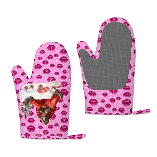 Set of 2 Silicone Heat Resistant Oven Mitts - Bigfoot, Sasquatch Valentine
