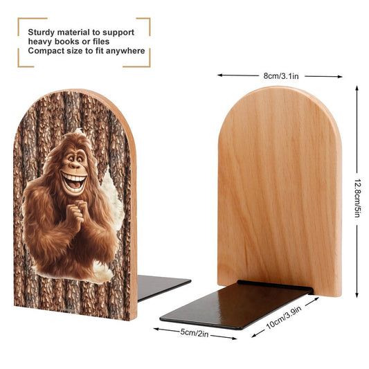 Happy Bigfoot Sasquatch Wood Bookends