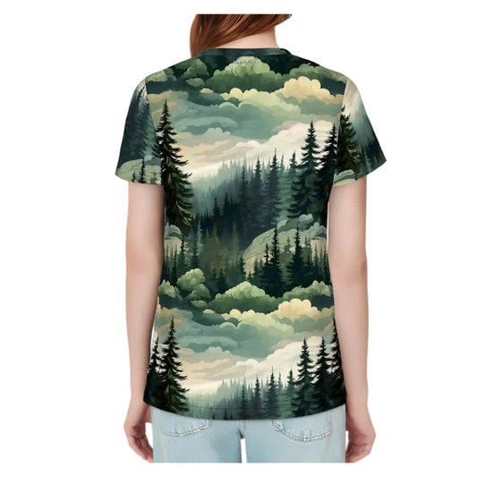 Bigfoot, Sasquatch, In The Woods, Women’s Polyester Short Sleeve T-Shirt