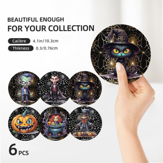 Spooky Halloween Theme, 6 Ceramic Coasters w metal stand