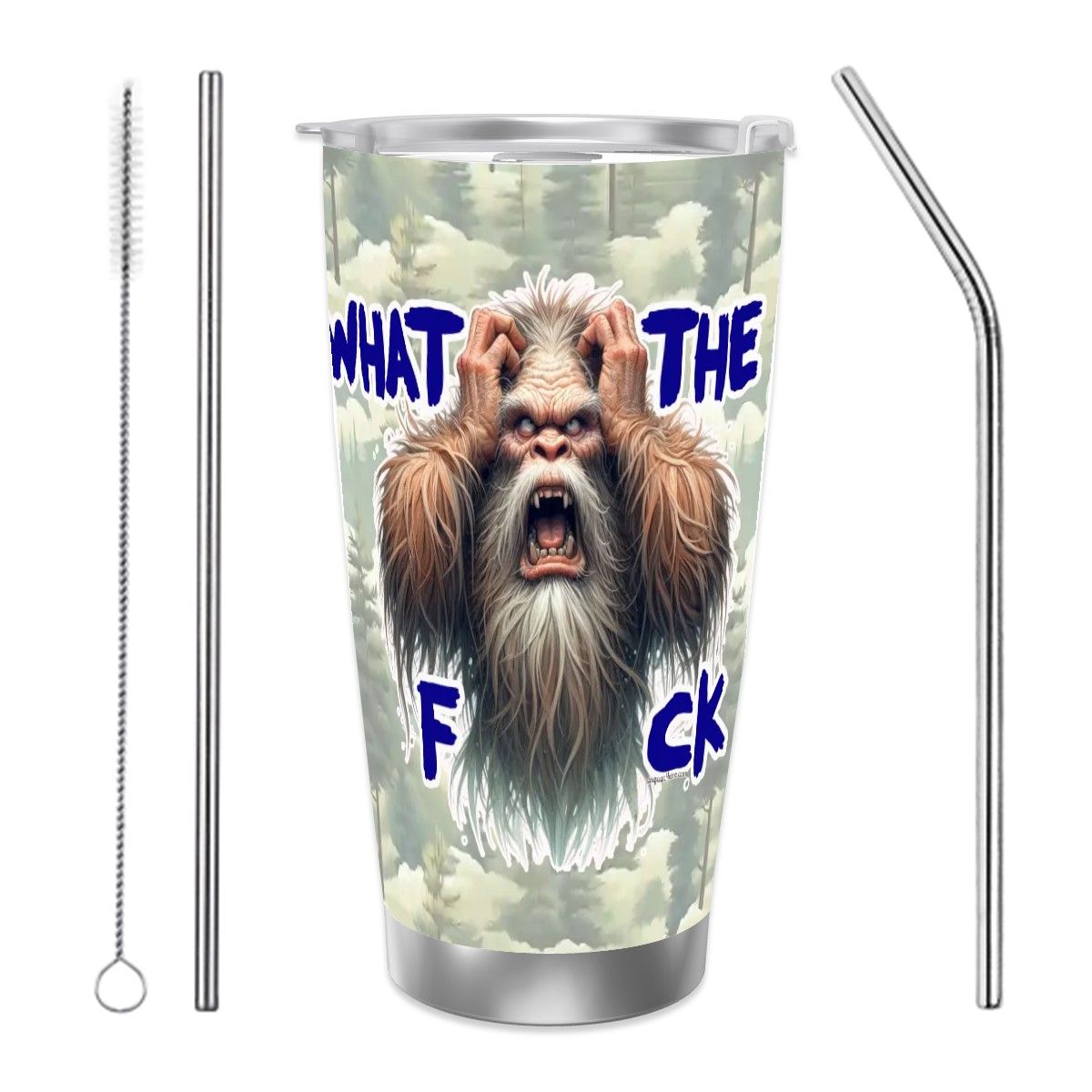 Sasquatch "WTF", Themed 40 oz Travel Coffee Mug with a Straw