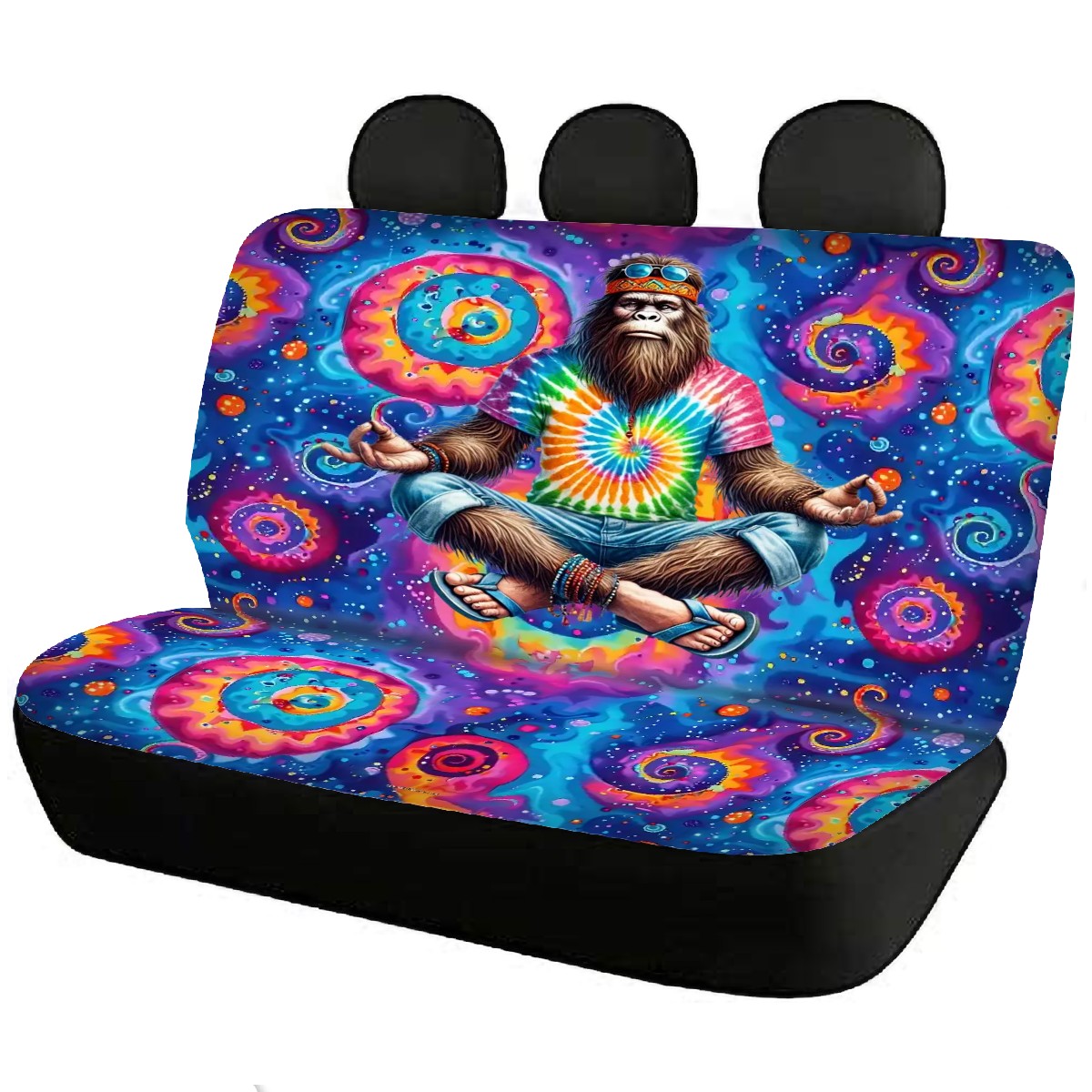 Hippie Sasquatch / Bigfoot, Car Seat Covers, Full 7 Piece Set