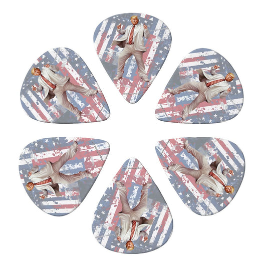 6 Guitar Picks with Keychain Snap Case- Dancing Donald Trump – 3 Thicknesses