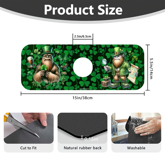 Bigfoot Sasquatch Leprechaun, St Patrick, Faucet Mat