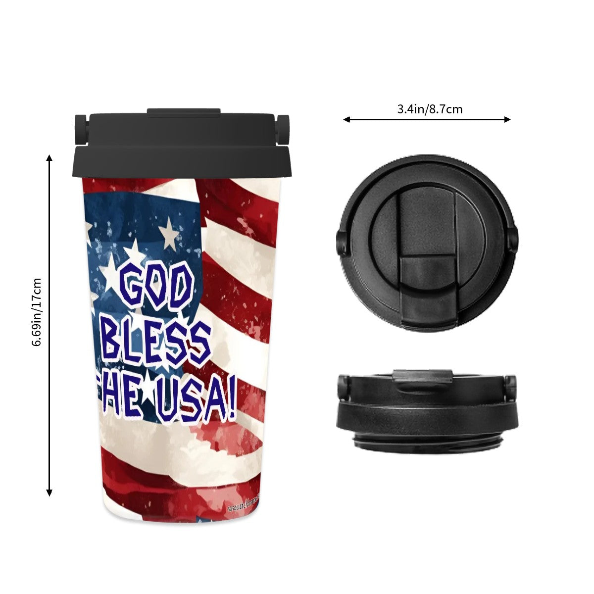 Bigfoot / Sasquatch "God bless the USA..", 17 oz Insulated Coffee Mug with Lid & Carrying Handle