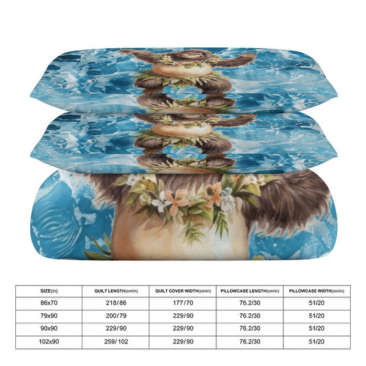 Sasquatch Hula On the Beach 3-Piece Bedding Set-102"x90"/ 259x229cm (Dual-sided Printing)