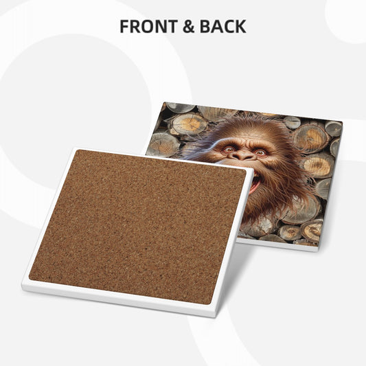 Bigfoot / Sasquatch Faces, 6 Ceramic Coasters w metal stand