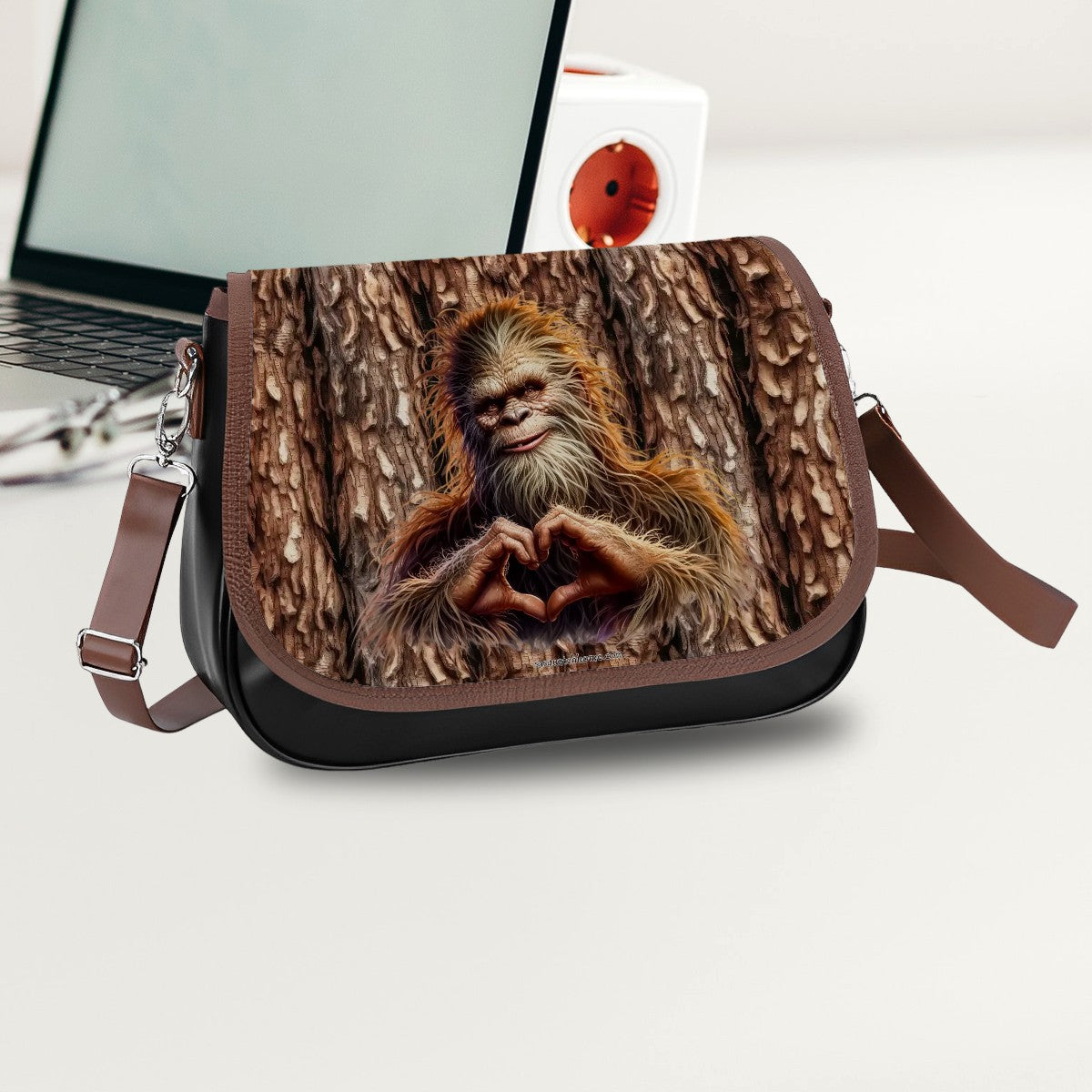 Bigfoot / Sasquatch Love, Leather Shoulder Bag / Purse
