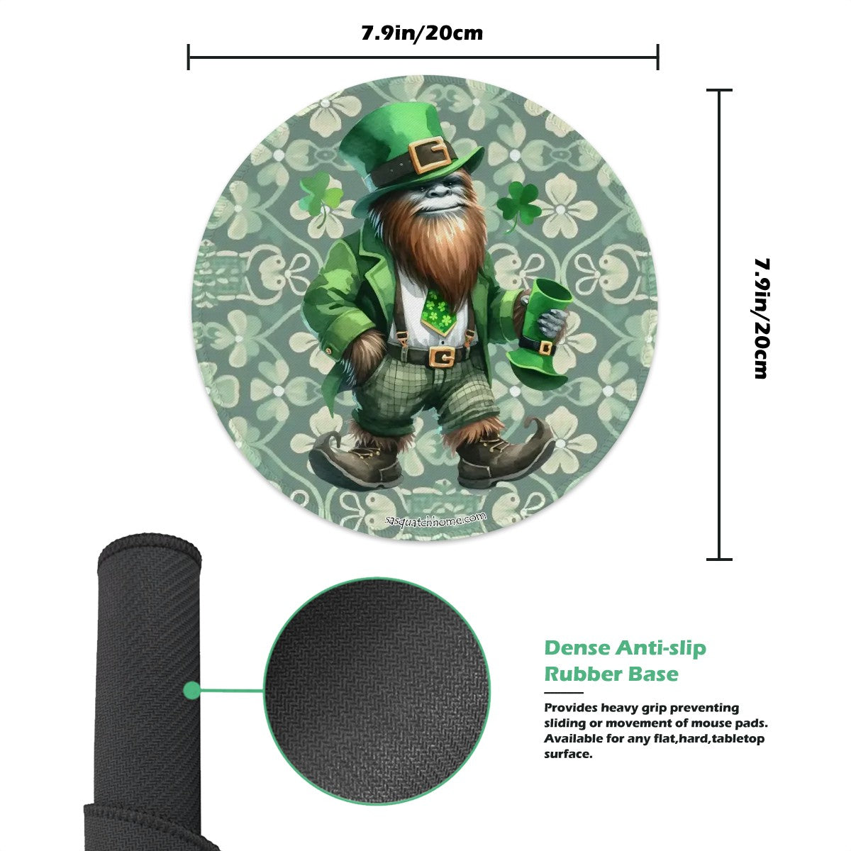 8” Round Mouse pad, Bigfoot / Sasquatch – Anti slip rubber –